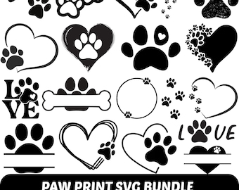 Pfotenabdruck SVG Bundle: Katze & Hund Pfoten Herz Clipart (Instant Download)