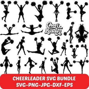 Cheerleader silhouet SVG-bundel | Cheer Pom Cricut Cut-bestanden (digitale download)