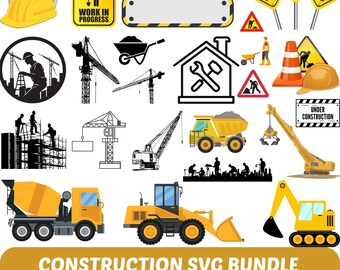 Paquete SVG de camiones de construcción: excavadora, grúa y excavadora (descarga digital)