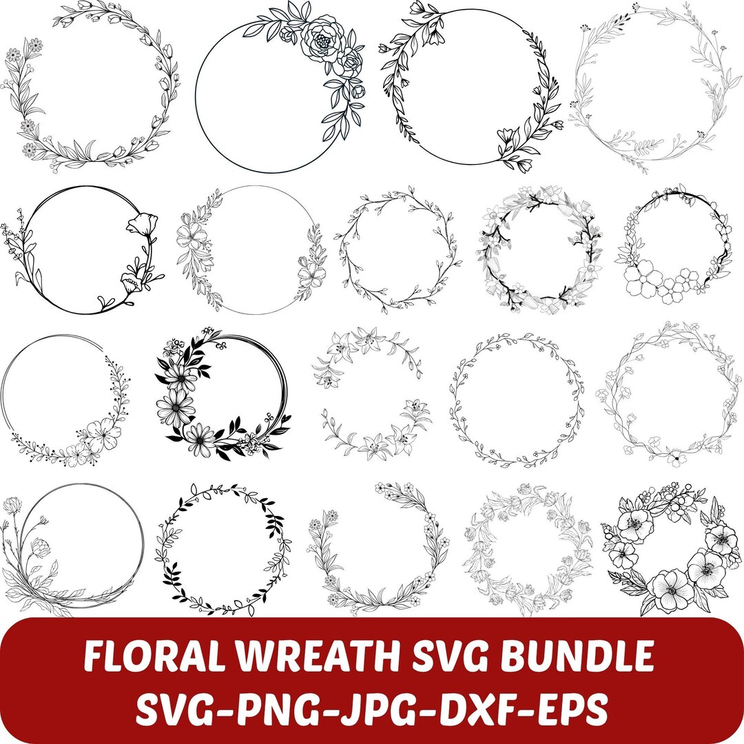 Floral Wreath SVG Bundle: Wedding Frames, Monogram Design (digital ...