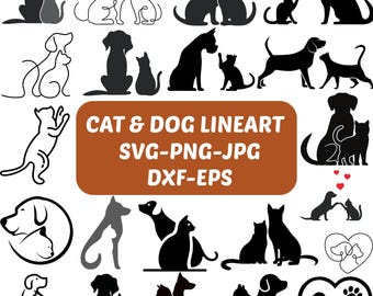 Elegant Cat & Dog Line Art Silhouette: Pet Lover SVG, PNG, JPG (Digital Download)