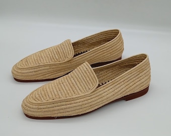 Raffia pantoffel voor dames, handgemaakte raffia schoenen voor dames, raffia schoenen voor dames