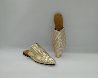 Zapatillas Mujer Babouche Marroquíes Zapatillas hechas a mano de suave Cuero Orgánico Zapatos Mujer Zapatos Zapatillas de Casa Mules de Cuero Idea de Regalo para mujer