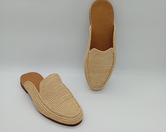 Zapatillas de rafia para hombre, zapatos de rafia hechos a mano, zapatos de rafia para hombre