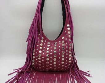 Handmade Moroccan black suedeshoulder bags & flowing fringe – genuine leather, artisan boho chic gift for her