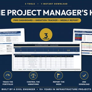 PMO Dashboard Bundle Excel | Weekly Report + Variation Tracker | Project Control Kit