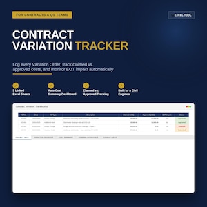 Strumento Excel per il monitoraggio delle varianti contrattuali / Registro delle varianti di costruzione / Foglio di calcolo per il controllo dei costi / Strumento per la gestione dei reclami