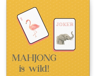 Mahjong Canvas Art, Flamingo & Elephant Tiles, Game Room Decor