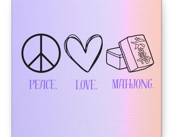 Peace Love Mahjong Canvas Art, Game Room Decor