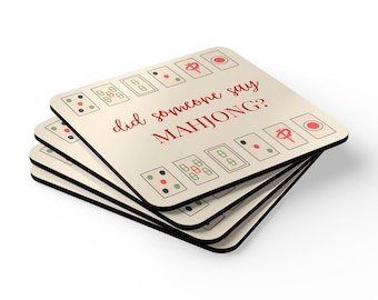 Quelqu'un a-t-il dit mahjong ? Ensemble de sous-verres en liège | Dessous de verre tuiles de mahjong