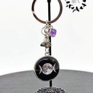 WICCAN TRIPLE MOON PAGAN WITCH CRAFT KEY CHAIN CLIP FOR PURSE BACKPACK FOB