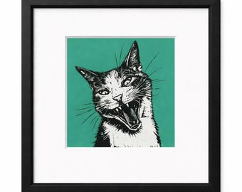 Gato Loco - Impresión en Linóleo de Edición Limitada con Técnica de Reducción