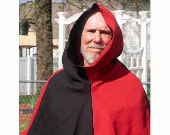 Particolor Linen Hood, Red and Black.  One size fits most.
