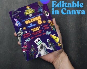 Invitación de cumpleaños de Fort Game, invitación de cumpleaños editable, descarga de plantilla de fiesta de cumpleaños de CANVA, tarjeta de jugador de cumpleaños de videojuego, fiesta de jugador