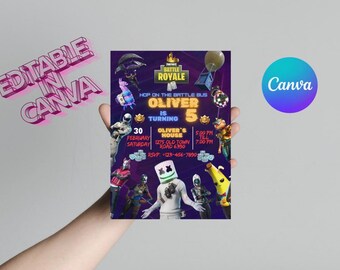 Invitación de cumpleaños de Fort Game, invitación de cumpleaños editable, descarga de plantilla de fiesta de cumpleaños de CANVA, tarjeta de jugador de cumpleaños de videojuego, fiesta de jugador