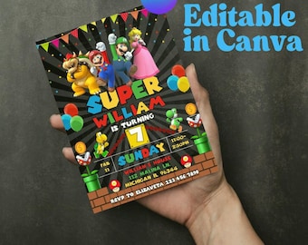 Editable Mario Bros Invitation, Bros Mario Birthday Invitation, Printable Birthday Party Invitations, Digital Bday Party Invite Template