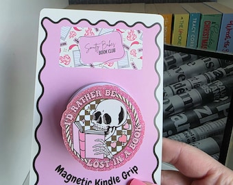 Reading skeleton Magnetic Kindle Grip Holder, Phone Grip Holder, Kindle accessory