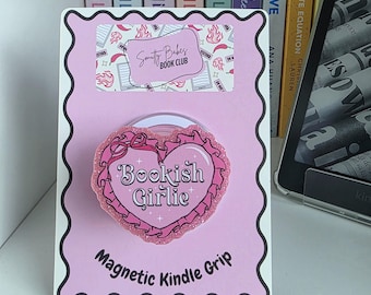 Bookish Girlie Heart Magnetic Kindle Grip Holder, Phone Grip Holder, Kindle accessory