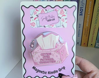 Crying Over Fictional Characters Magnetic Kindle Grip – Book Lover’s Accessory with Adhesive Metal Ring