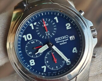 Vintage SEIKO QUARTZ CHRONOGRAPH 7T92-0BS0 Arabic Numerals New Old