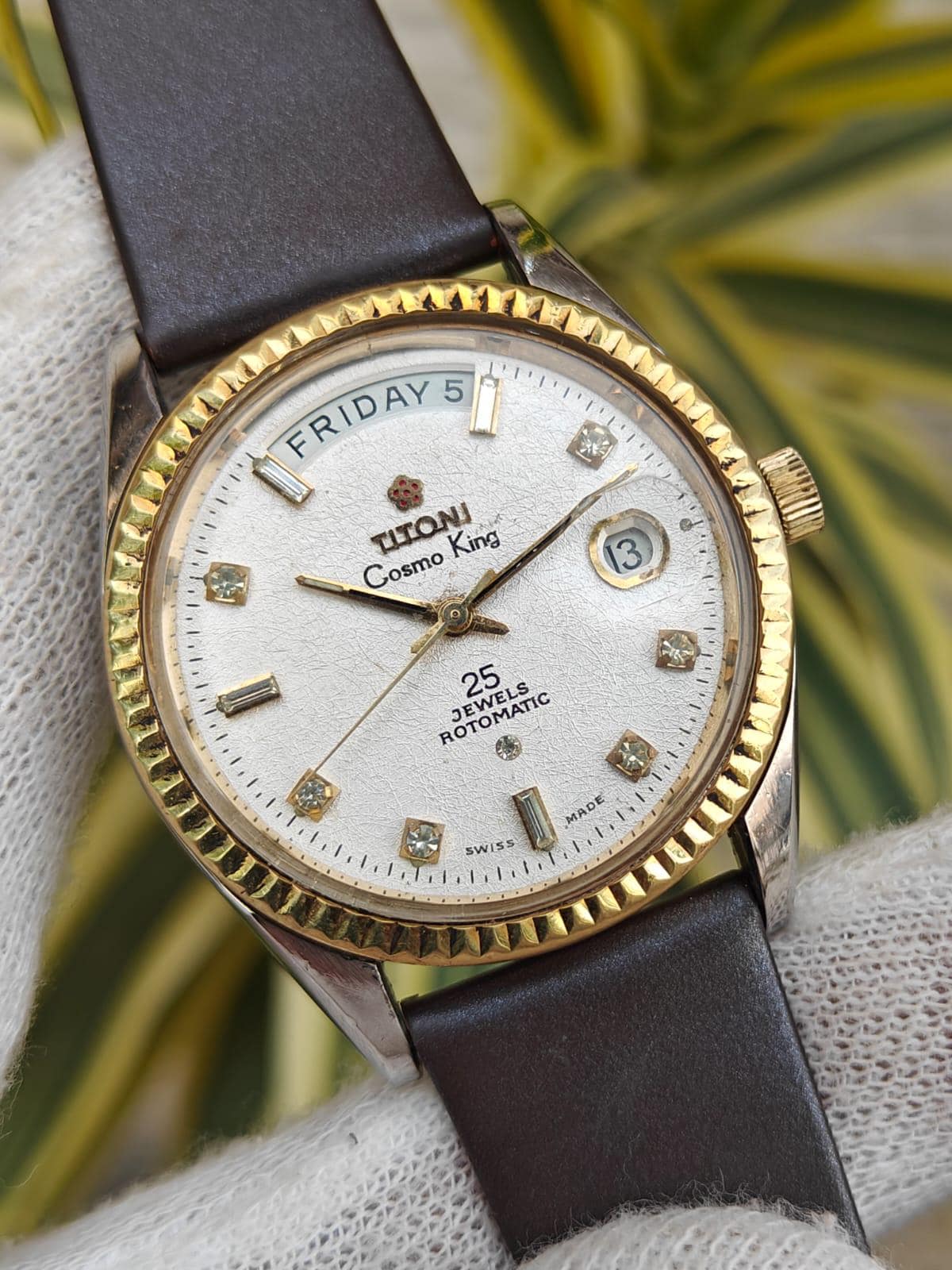 Rare Titoni Cosmo King 25 Jewels Automatic President Textured Dial