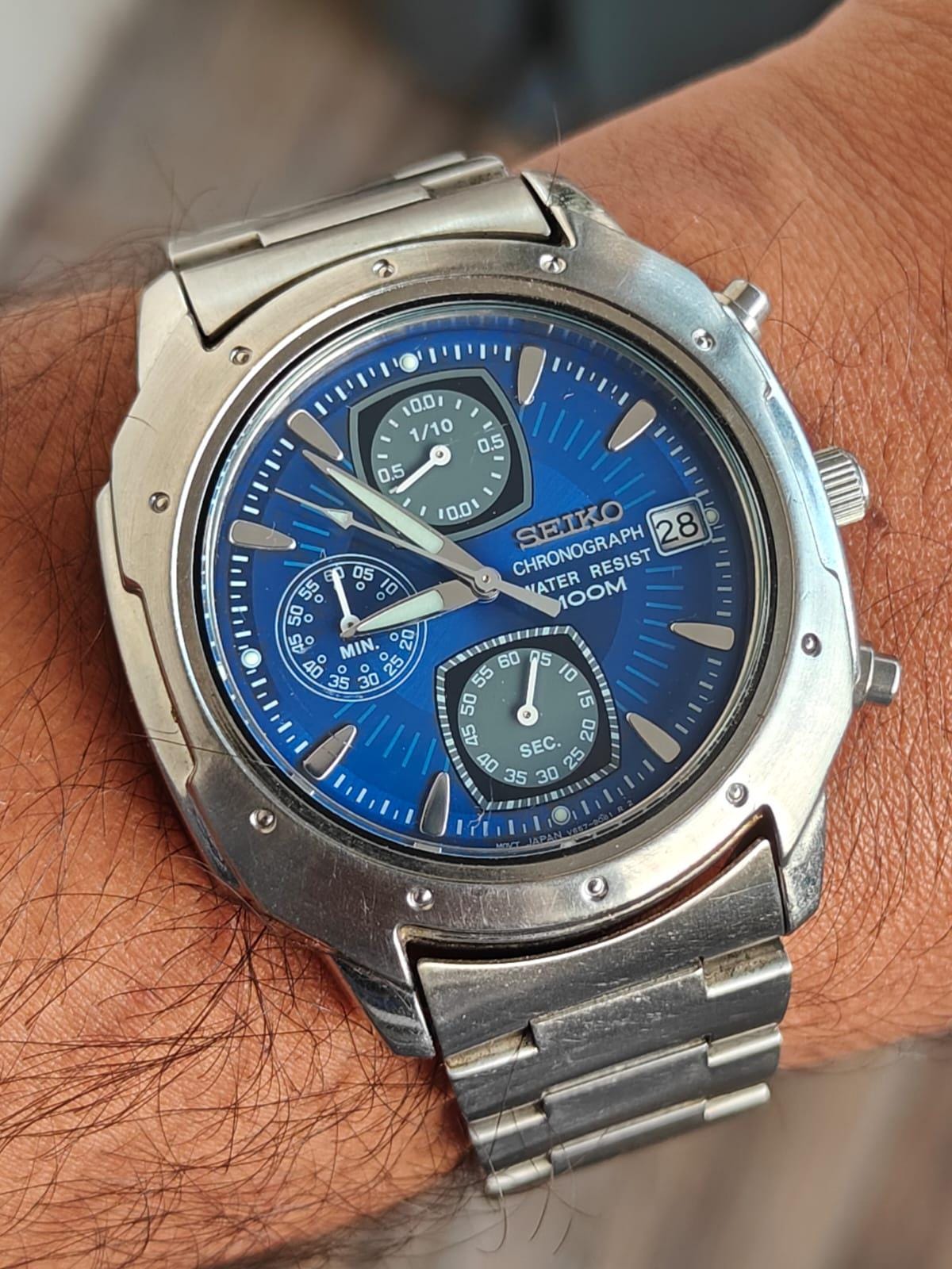 SEIKO V657-9060 クロノグラフ ブルー 青文字盤 セイコー Seiko v657 - Etsy 日本
