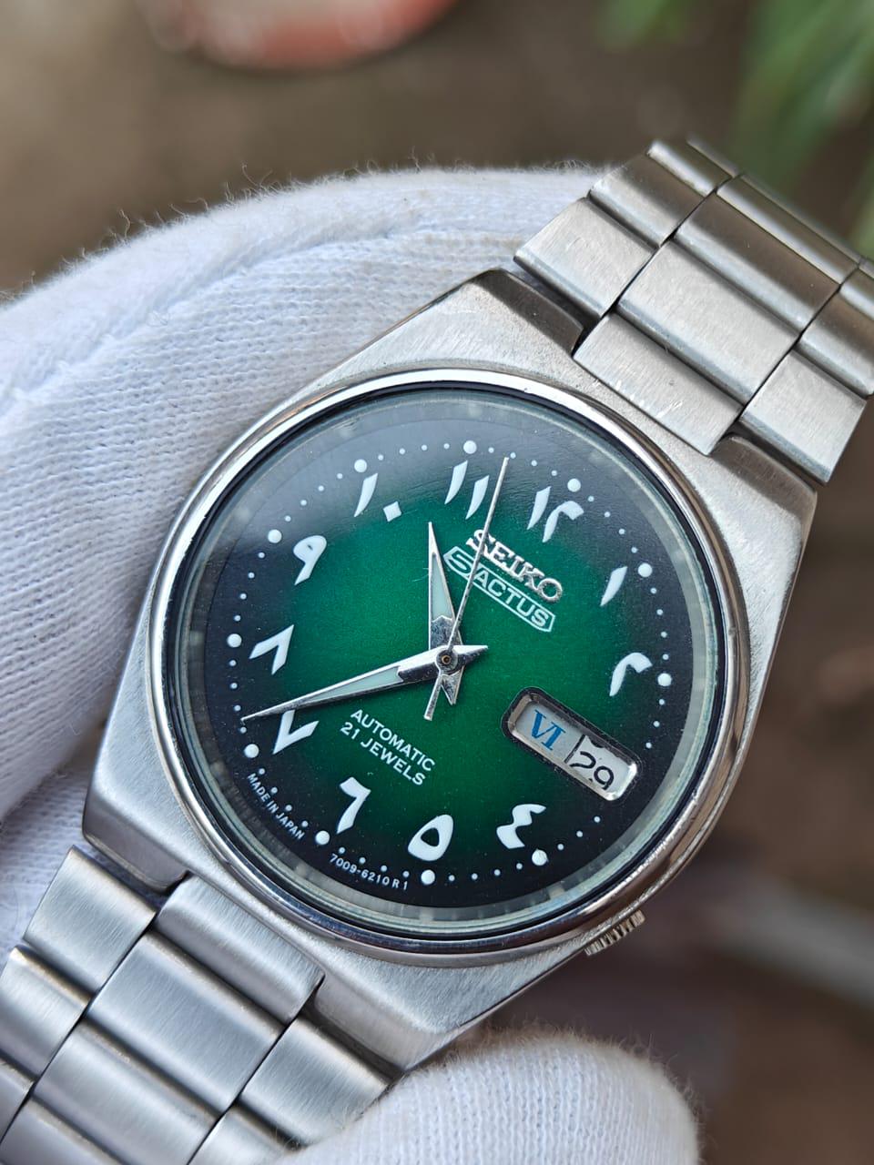 希少【SEIKO 5ACTUS 】　ブルーグリーン　ビンテージ　腕時計 Vintage Seiko 5 Actus Automatic 21J Sunburst Green Dial Arabic