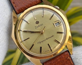 1970s Zodiac Olympos Automatic Gold Cap (Ref. 723-928) Rare Vintage Wristwatch