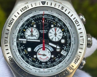 Swatch Irony Chrono GET FLY Arancione Rare Panda Dial Large 47mm Case YOS414G