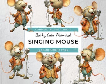Quirky Singing Mouse Clip Art, Cute Mouse PNG, Funny Mouse ClipArt, Whimsical Mouse PNG, Cute Mouse Clipart PNG, Instant Digital Download