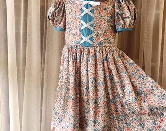 Floral Princess Dress, Size 6, Pastel Pink & Blue, Ruffle Hem