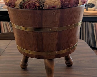Vtg 3 Legged Banded Mini Half Barrel Sewing Stool with Lid & Storage C.L. Lane