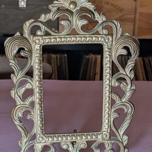 Antique Brass Picture Photo Frame - Rococo Ornate Gilded - Easel Back