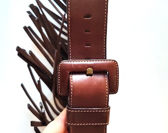 Vintage Gianfranco Ferré Leather Fringe Belt | Brown Italian Designer, 80s 90s Boho Western
