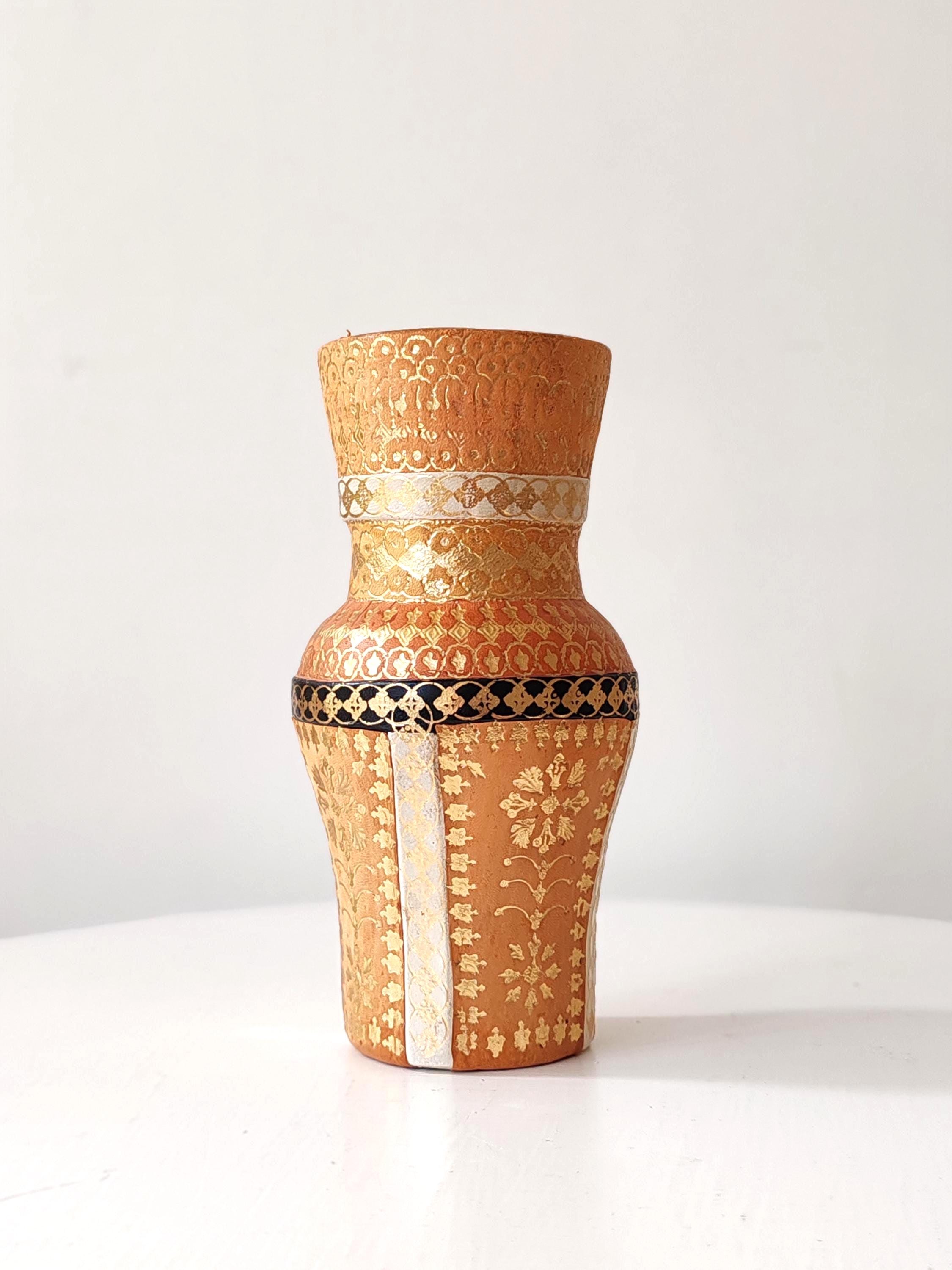 Vase En Poterie Recouvert De Cuir Avec Son Support – Taille Moyenne (occasion)