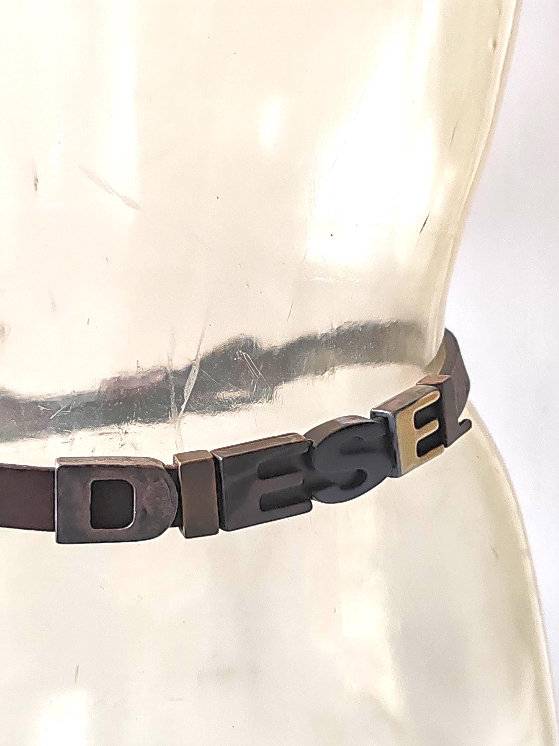 Vintage Y2K Diesel Logo Belt – Brown Leather, Made in Italy (size