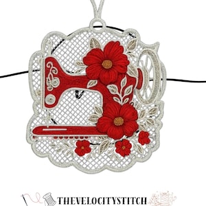 Free Standing Lace Sewing Machine Ornament | FSL Lace Holiday Hanging