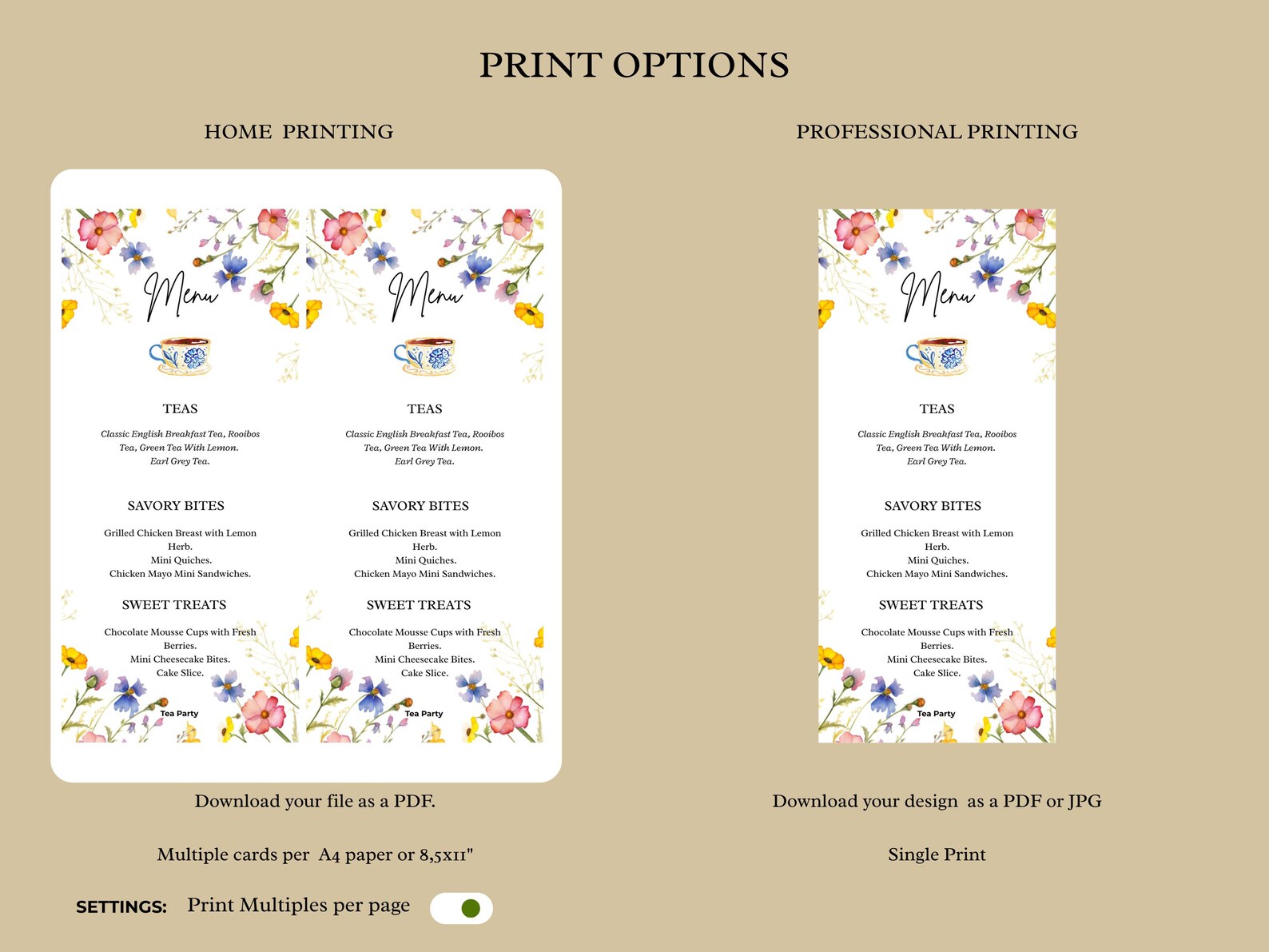 Floral Tea Party Menu Template | Elegant Afternoon Tea Menu Card ...