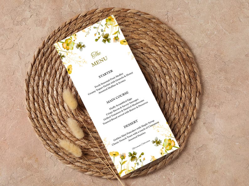 Retirement Menu. Example Yellow Floral Retirement Menu Template | Elegant Retirement Dinner Menu ...