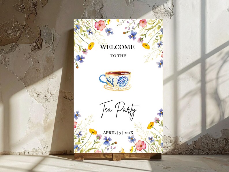 Tea Party Welcome Sign Template | Floral Tea Party Sign Printable ...