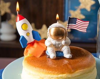 Ensemble de bougies pour gâteau d'anniversaire spatial, décoration de gâteau astronaute et fusée, bougies amusantes, joli cadeau de fantaisie sur le thème de l'espace, cadeaux déco, cadeaux pour enfants