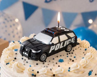 Police Car Candle, Cop Car Toy Cake Topper Candle, Police Themed Party Favors Candle, Kids Birthday Cake Decor, Boy and Girl Birthday Gift
