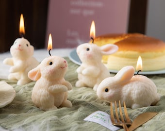 Blushing Bunny Candle, Cute Animal Rabbit Candle for Birthday Baby Shower, Decorative Cake Topper Candle, Novelty Candle Gift for Kid Easter