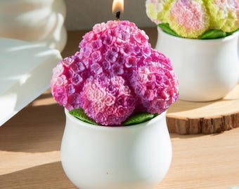Pink Hydrangea Vase Candle, Realistic Floral Soy Wax Candle, Chic Home Decor Accent, Aesthetic Room Styling Gift, Unique Statement Piece