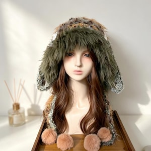 Personalized Y2K Bunny Ear Hat Wings,Whimsical Fairycore Fuzzy Ushanka,Fluffy Animal Beanie,Gorpcore Aesthetic Retro Winter Furry Trapper
