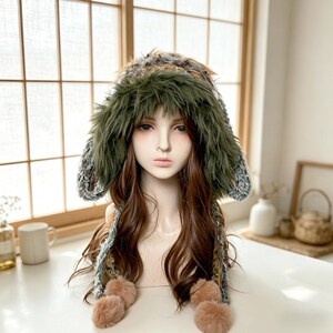 Vintage Genuine Fur Trapper Hat Black Ushanka Style Pom Pom Tie Ear Flap Y2K s-l400.jpg main image 4