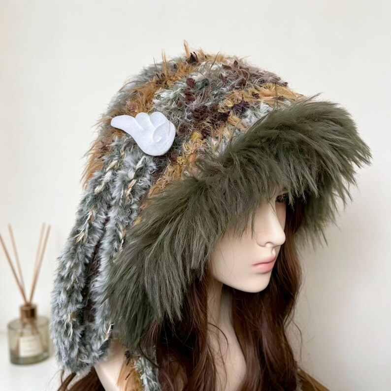 Y2K Bunny Ear Cosplay Hat,Personalized Rabbit Wings,Fairycore Fuzzy Ushanka,Cosplay Furry Beanie,Gorpcore Aesthetic Retro Winter Trapper image 4