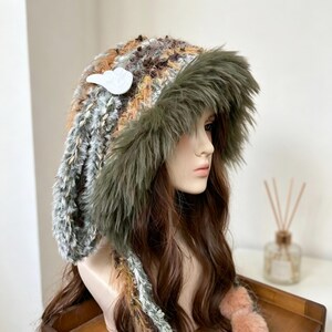 Y2K Bunny Ear Cosplay Hat,Personalized Rabbit Wings,Fairycore Fuzzy Ushanka,Cosplay Furry Beanie,Gorpcore Aesthetic Retro Winter Trapper image 2