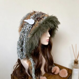 Y2K Bunny Ear Cosplay Hat,Personalized Rabbit Wings,Fairycore Fuzzy Ushanka,Cosplay Furry Beanie,Gorpcore Aesthetic Retro Winter Trapper image 8