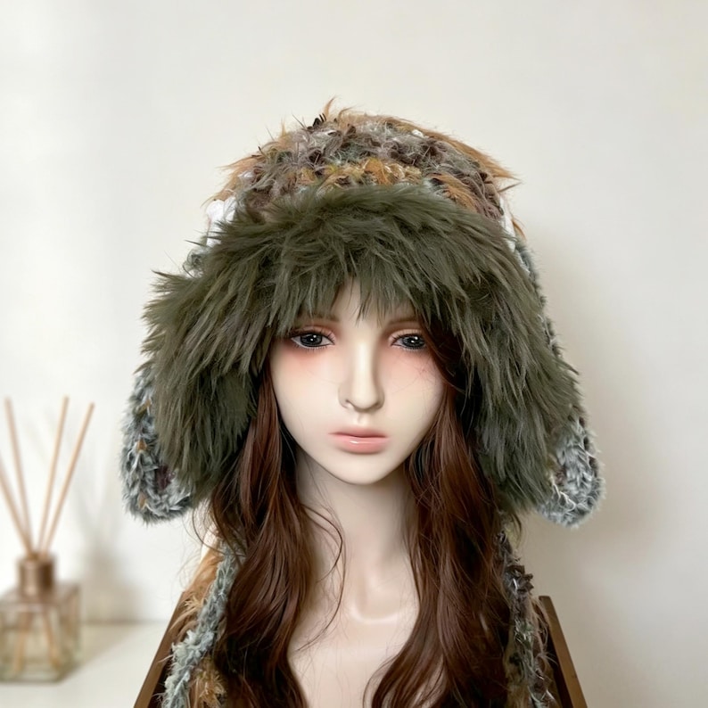Y2K Bunny Ear Cosplay Hat,Personalized Rabbit Wings,Fairycore Fuzzy Ushanka,Cosplay Furry Beanie,Gorpcore Aesthetic Retro Winter Trapper image 5